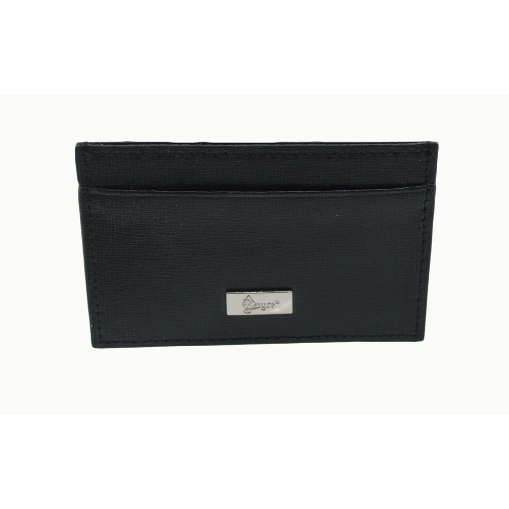 Mayer Black Crossgrain Leather Card Holder Slim Wallet Silver Logo 4 x 2 in